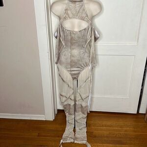 Dreamgirl It's A Wrap Mumny Bodysuit Halloween Costume Set - Tan Small NWOT